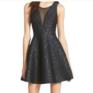 ASTR Black Lace Sleeveless Mesh Sheath Skater Dress Fit & Flare Mini Dress Small